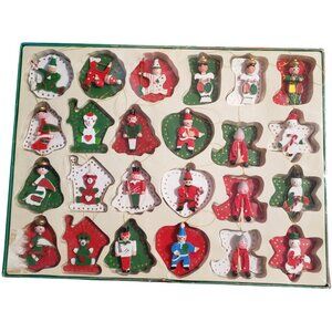Kurt Adler Full Size Wooden Christmas Tree Ornaments In Box 24 Pieces Vintage